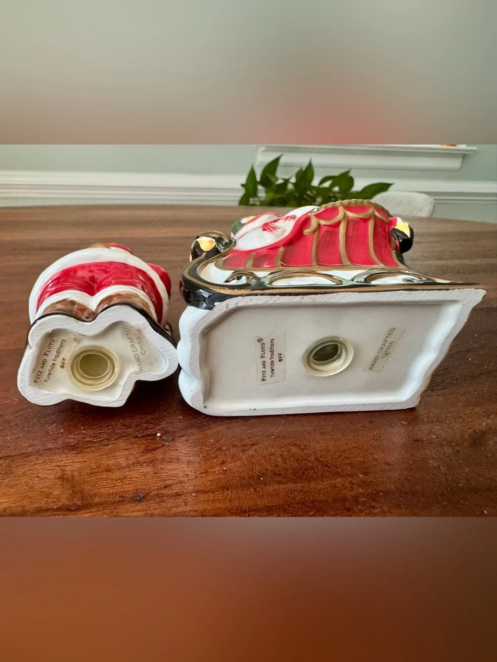 Fitz and Floyd Santa & Sleigh Christmas Tree Salt Pepper Set Holiday Retired